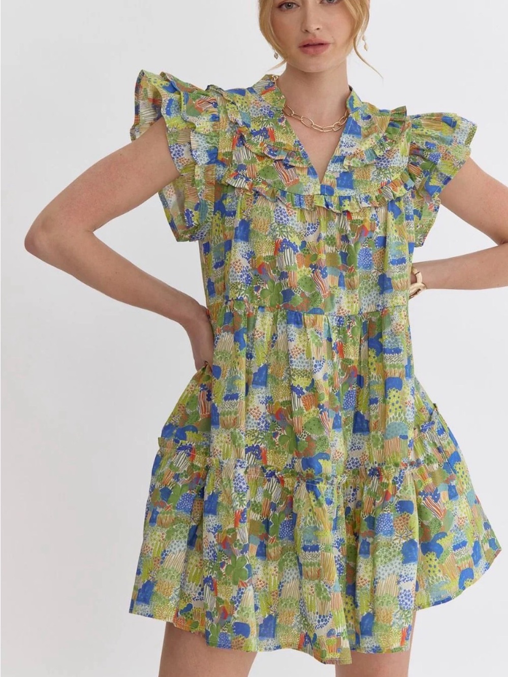 green patterned dress